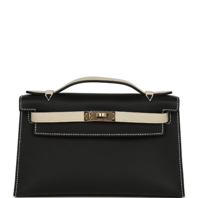 Hermes Special Order (HSS) Kelly Pochette Black and Beton Swift PBHW