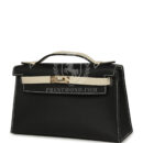 Hermes Special Order (HSS) Kelly Pochette Black and Beton Swift PBHW