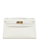 Hermes Kelly Pochette White Swift GHW