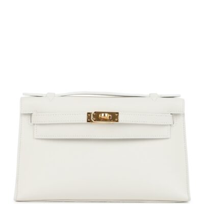 Hermes Kelly Pochette White Swift GHW