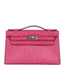 Hermes Kelly Pochette Fuchsia Ostrich PHW