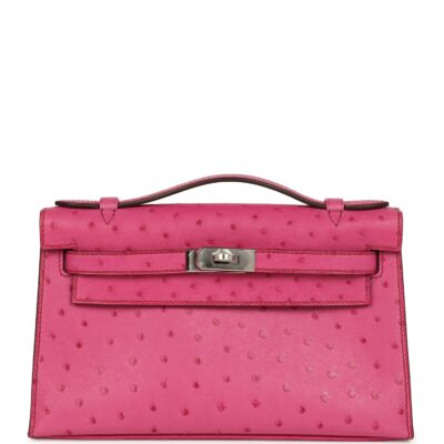 Hermes Kelly Pochette Fuchsia Ostrich PHW