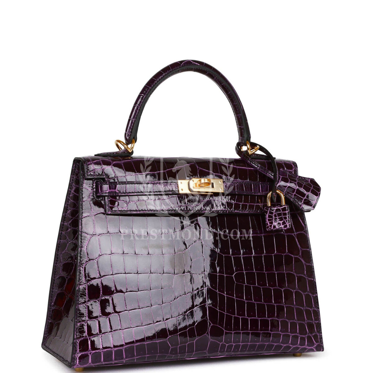 Hermes Kelly Sellier 25 Aubergine Shiny Niloticus Crocodile GHW — изображение 2