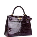 Hermes Kelly Sellier 25 Aubergine Shiny Niloticus Crocodile GHW