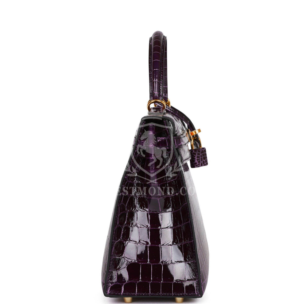 Hermes Kelly Sellier 25 Aubergine Shiny Niloticus Crocodile GHW — изображение 3