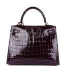 Hermes Kelly Sellier 25 Aubergine Shiny Niloticus Crocodile GHW