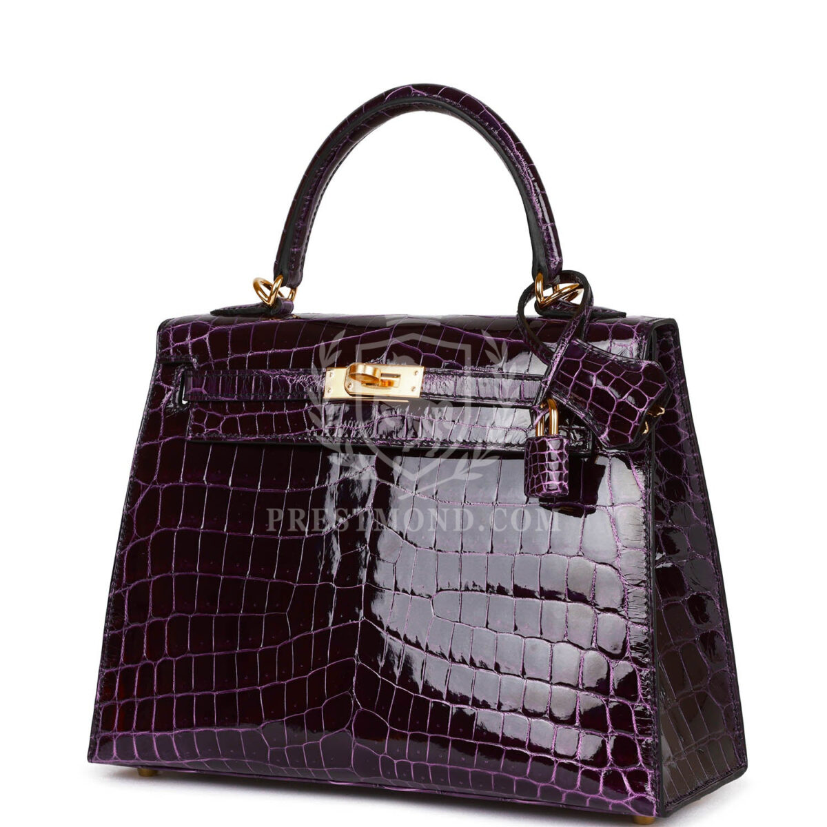 Hermes Kelly Sellier 25 Aubergine Shiny Niloticus Crocodile GHW — изображение 5