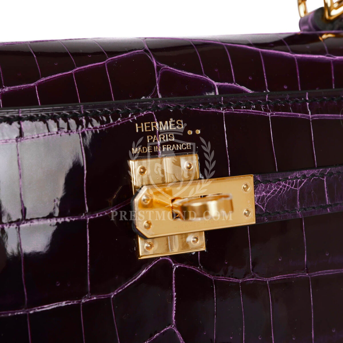 Hermes Kelly Sellier 25 Aubergine Shiny Niloticus Crocodile GHW — изображение 7