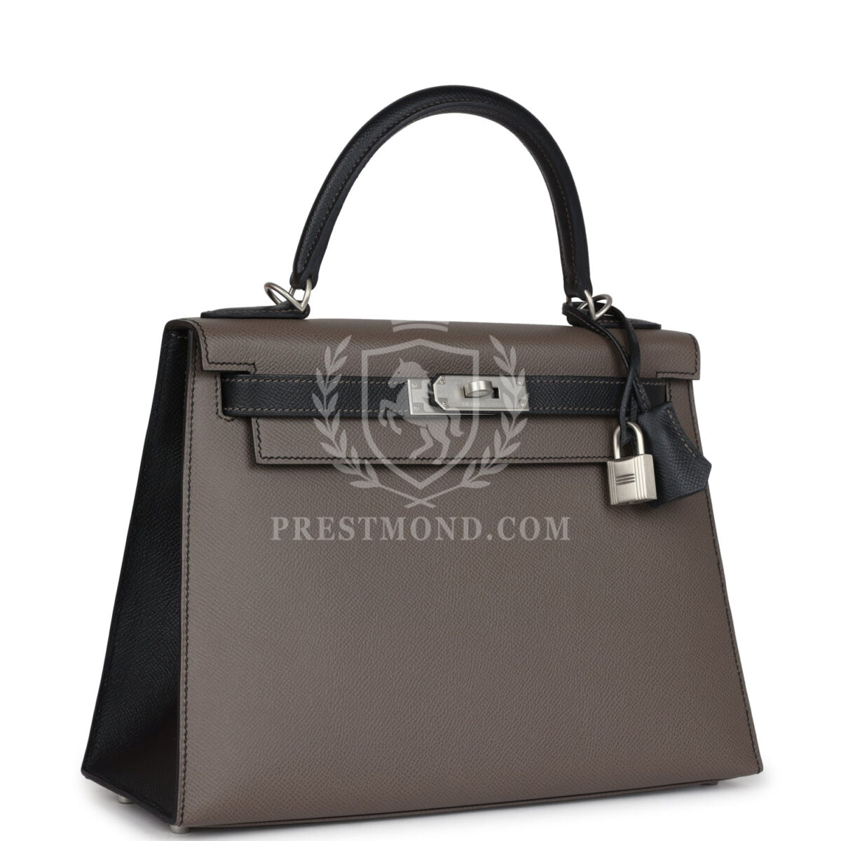 Hermes Special Order (HSS) Kelly Sellier 28 Etain and Black Epsom Brushed PHW — изображение 2