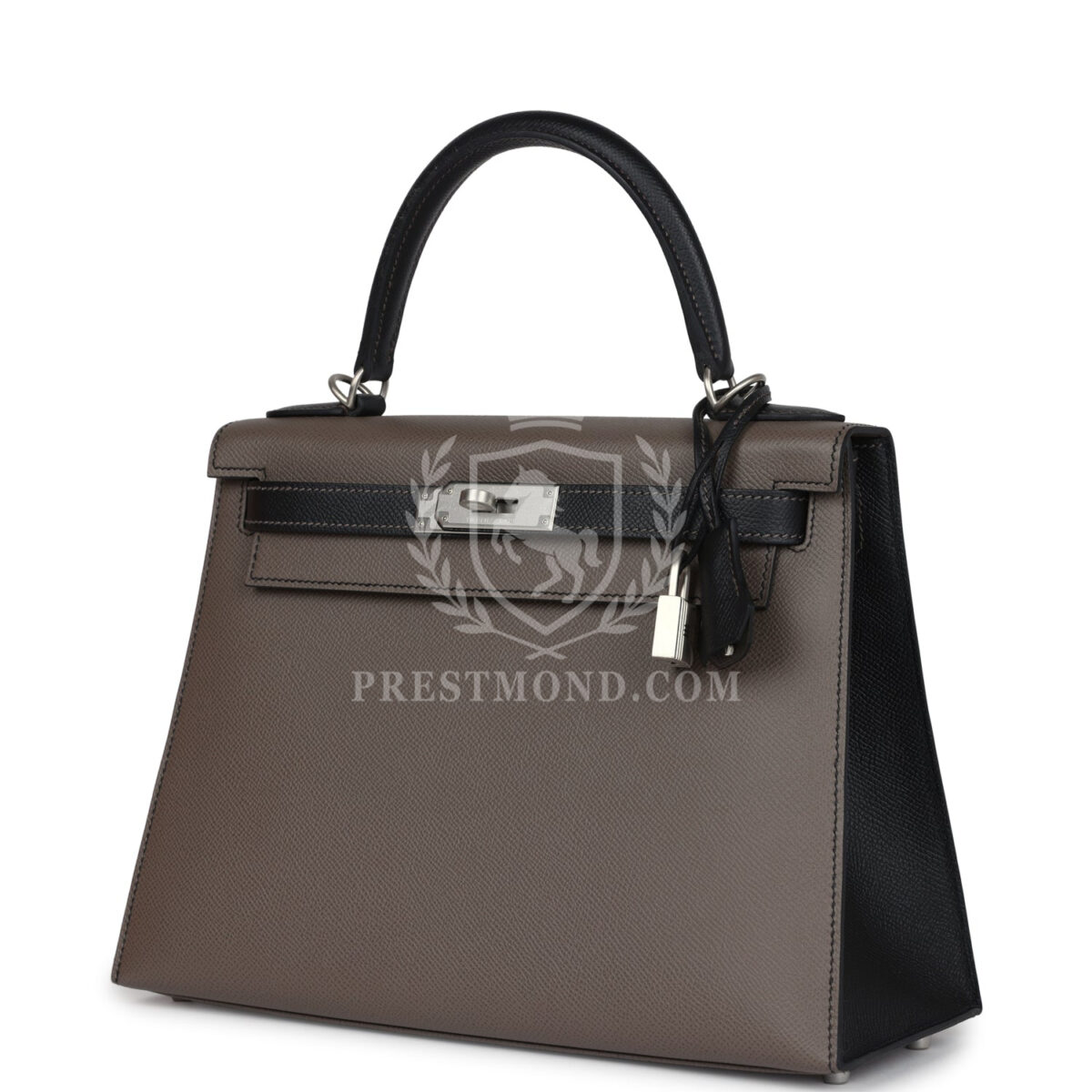 Hermes Special Order (HSS) Kelly Sellier 28 Etain and Black Epsom Brushed PHW — изображение 5