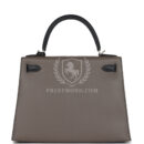 Hermes Special Order (HSS) Kelly Sellier 28 Etain and Black Epsom Brushed PHW
