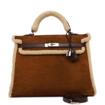 Hermes Teddy Kelly 35 Shearling and Ebene Barenia PHW