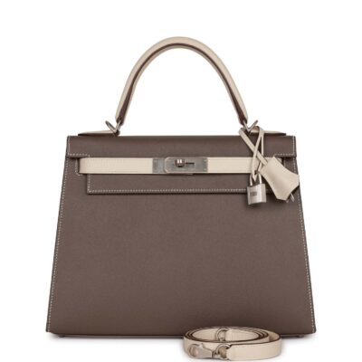 Hermes Special Order (HSS) Kelly Sellier 28 Etain and Craie Epsom Brushed PHW