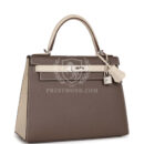 Hermes Special Order (HSS) Kelly Sellier 28 Etain and Craie Epsom Brushed PHW