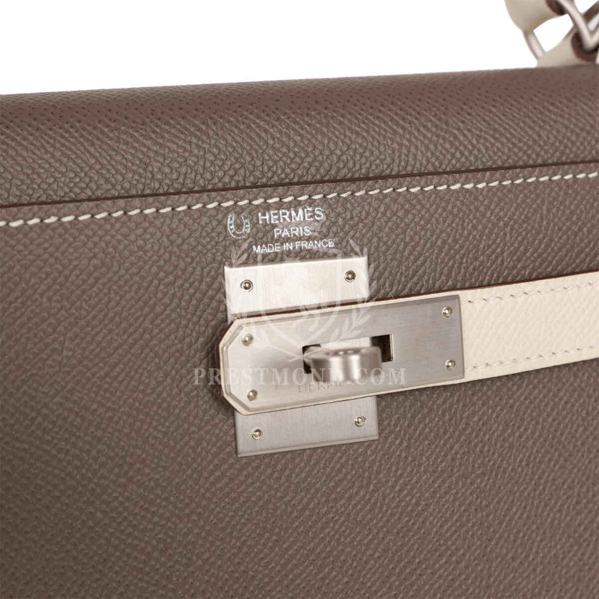 Hermes Special Order (HSS) Kelly Sellier 28 Etain and Craie Epsom Brushed PHW — изображение 7