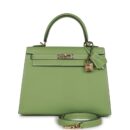 Hermes Special Order (HSS) Kelly Sellier 25 Vert Criquet Epsom PBHW