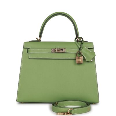 Hermes Special Order (HSS) Kelly Sellier 25 Vert Criquet Epsom PBHW