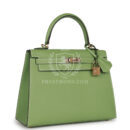 Hermes Special Order (HSS) Kelly Sellier 25 Vert Criquet Epsom PBHW