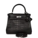 Hermes Kelly Retourne 25 Black Matte Alligator PHW