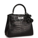 Hermes Kelly Retourne 25 Black Matte Alligator PHW