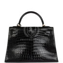 Vintage Hermes Kelly Sellier 32 Black Shiny Porosus Crocodile GHW
