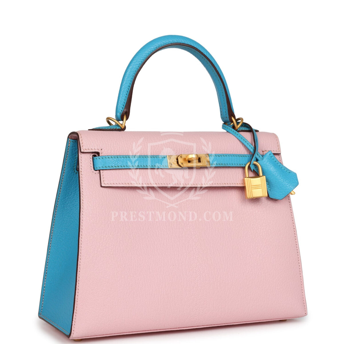 Hermes Special Order (HSS) Kelly Sellier 25 Rose Sakura and Bleu Aztec Chevre Brushed GHW — изображение 2