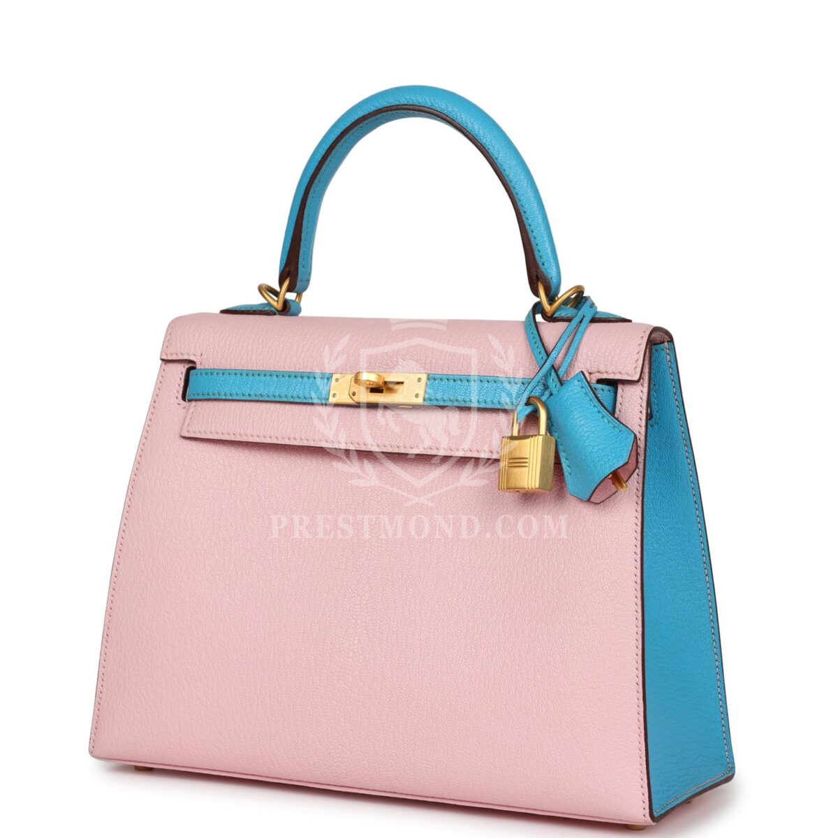 Hermes Special Order (HSS) Kelly Sellier 25 Rose Sakura and Bleu Aztec Chevre Brushed GHW — изображение 3