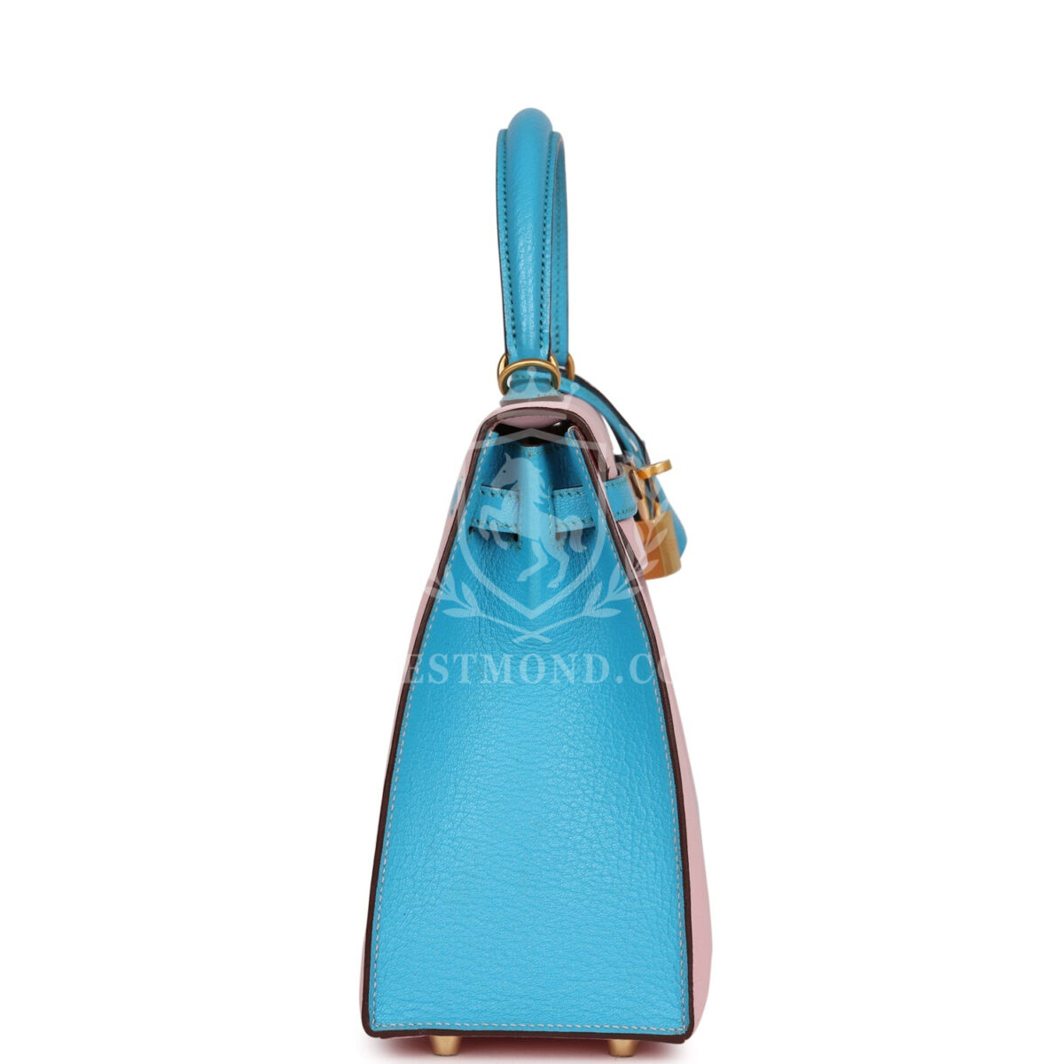 Hermes Special Order (HSS) Kelly Sellier 25 Rose Sakura and Bleu Aztec Chevre Brushed GHW — изображение 4