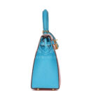 Hermes Special Order (HSS) Kelly Sellier 25 Rose Sakura and Bleu Aztec Chevre Brushed GHW