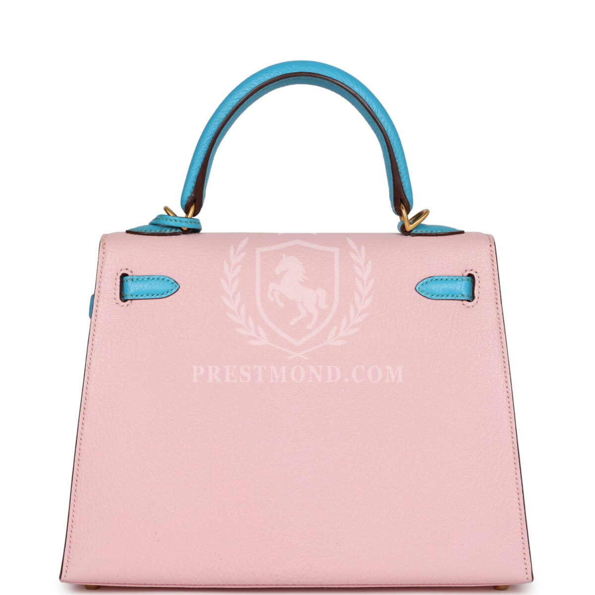 Hermes Special Order (HSS) Kelly Sellier 25 Rose Sakura and Bleu Aztec Chevre Brushed GHW — изображение 5