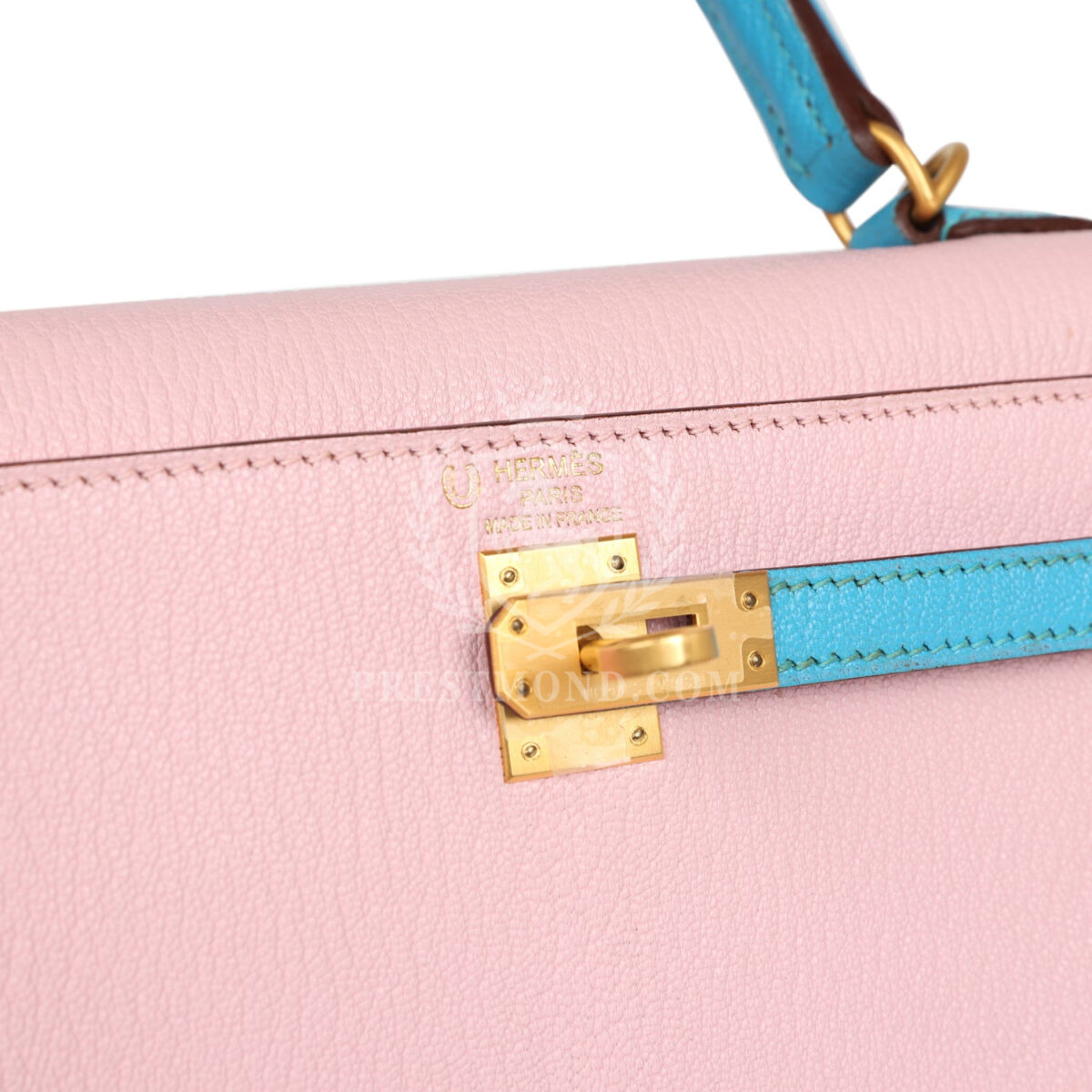 Hermes Special Order (HSS) Kelly Sellier 25 Rose Sakura and Bleu Aztec Chevre Brushed GHW — изображение 7