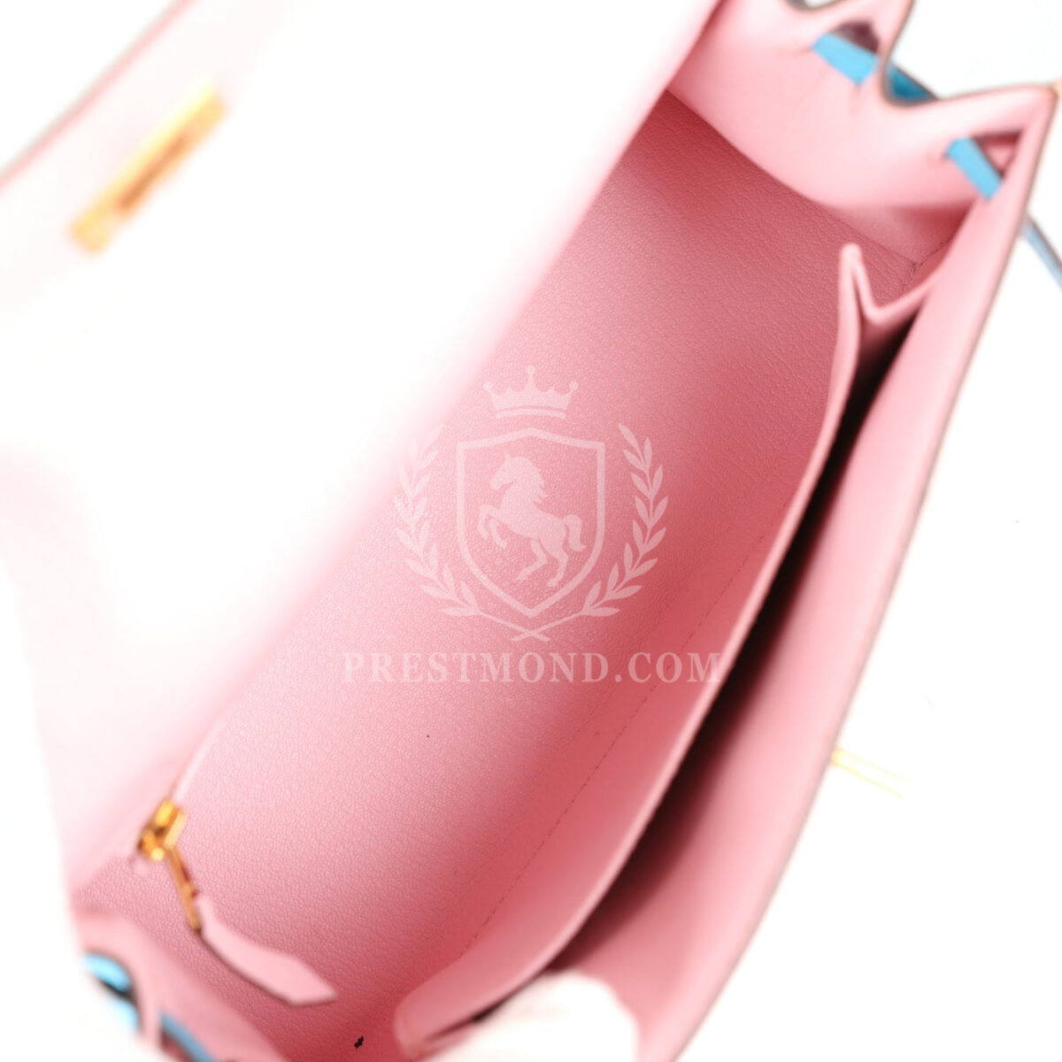 Hermes Special Order (HSS) Kelly Sellier 25 Rose Sakura and Bleu Aztec Chevre Brushed GHW — изображение 8