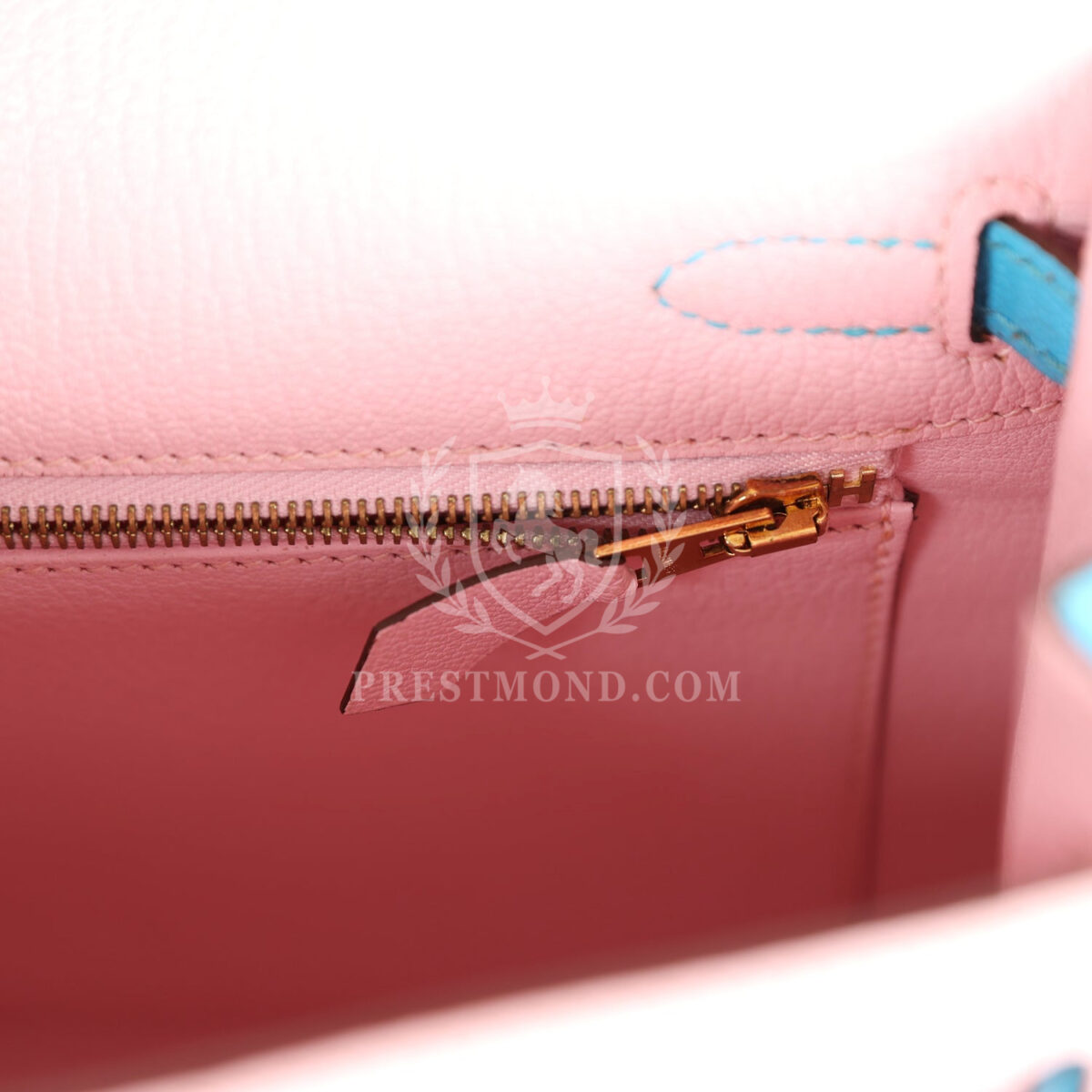 Hermes Special Order (HSS) Kelly Sellier 25 Rose Sakura and Bleu Aztec Chevre Brushed GHW — изображение 9