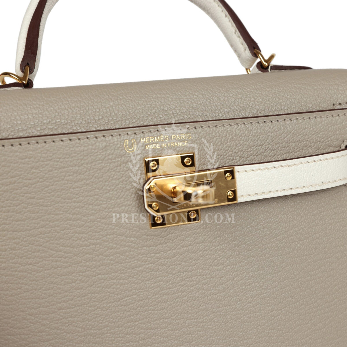 Hermes Special Order (HSS) Kelly Sellier 20 Gris Tourterelle and Nata Chevre GHW — изображение 7