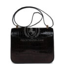 Hermes Constance 24 Black Shiny Alligator Rose GHW