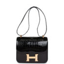 Hermes Constance 24 Black Shiny Alligator Rose GHW
