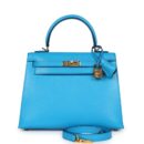 Hermes Kelly Sellier 25 Bleu Frida Chevre GHW