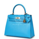 Hermes Kelly Sellier 25 Bleu Frida Chevre GHW
