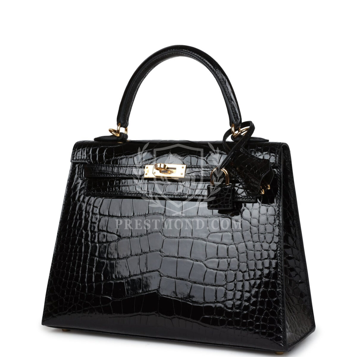 Hermes Kelly Sellier 25 Black Shiny Alligator GHW — изображение 5