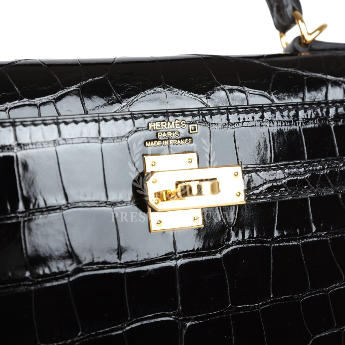 Hermes Kelly Sellier 25 Black Shiny Alligator GHW — изображение 7