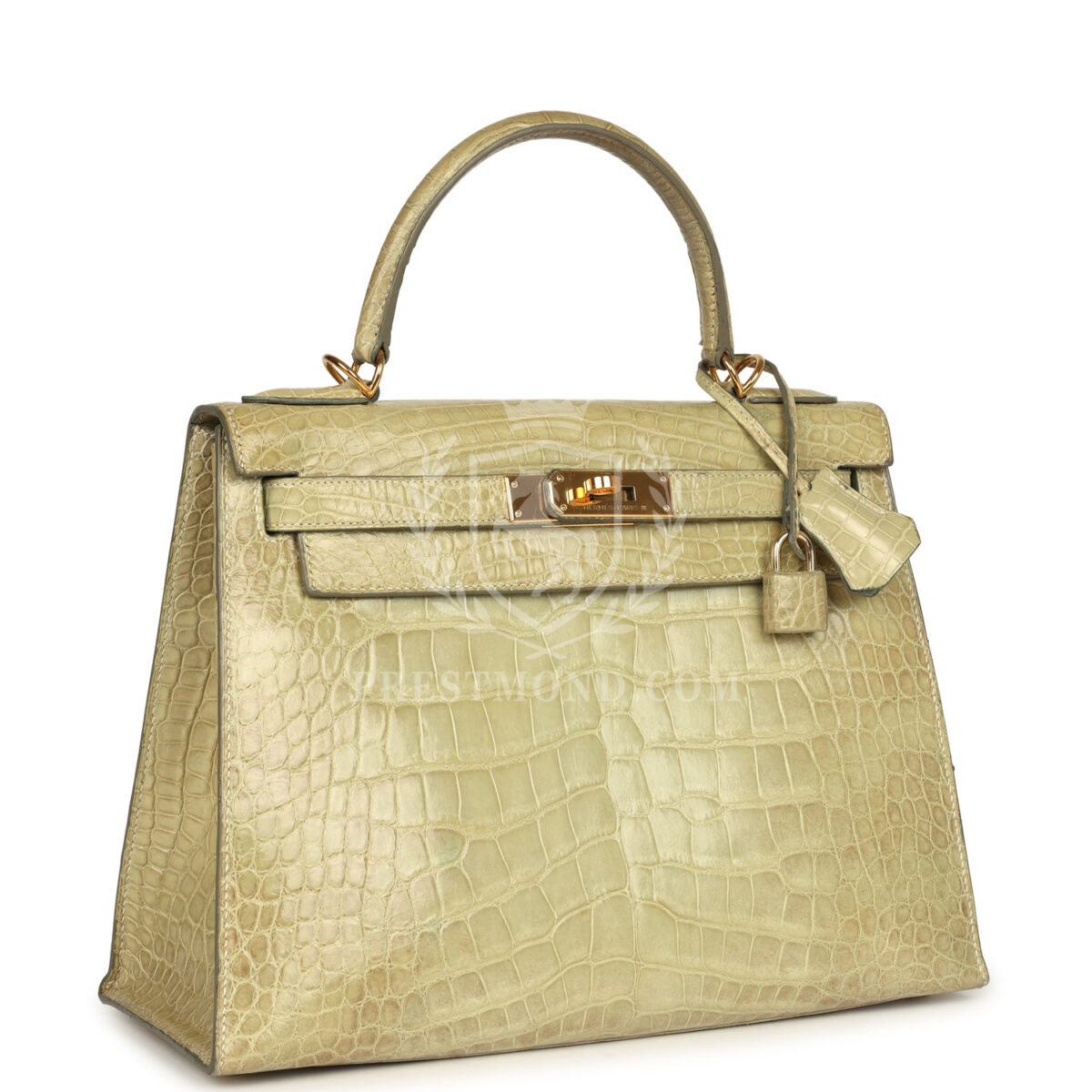 Vintage Hermes Kelly Sellier 28 Vert Celadon Natura Shiny Alligator GHW — изображение 2