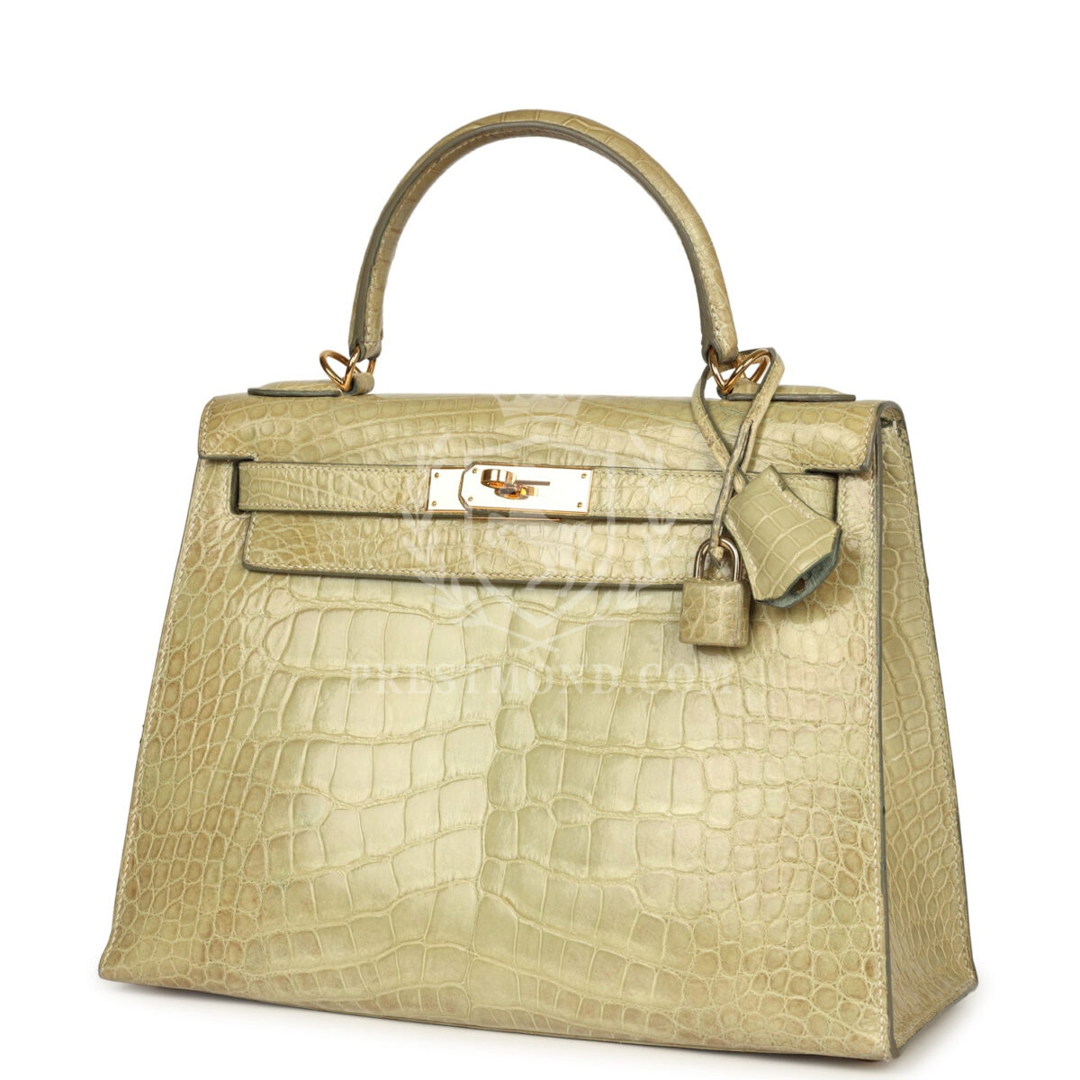 Vintage Hermes Kelly Sellier 28 Vert Celadon Natura Shiny Alligator GHW — изображение 5