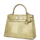 Vintage Hermes Kelly Sellier 28 Vert Celadon Natura Shiny Alligator GHW