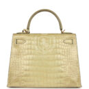 Vintage Hermes Kelly Sellier 28 Vert Celadon Natura Shiny Alligator GHW