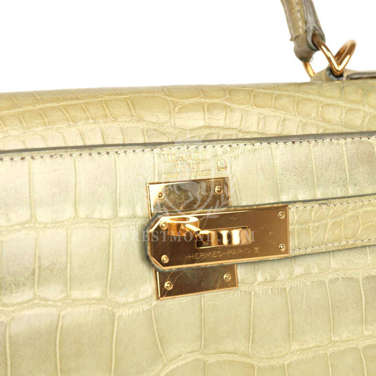Vintage Hermes Kelly Sellier 28 Vert Celadon Natura Shiny Alligator GHW — изображение 7