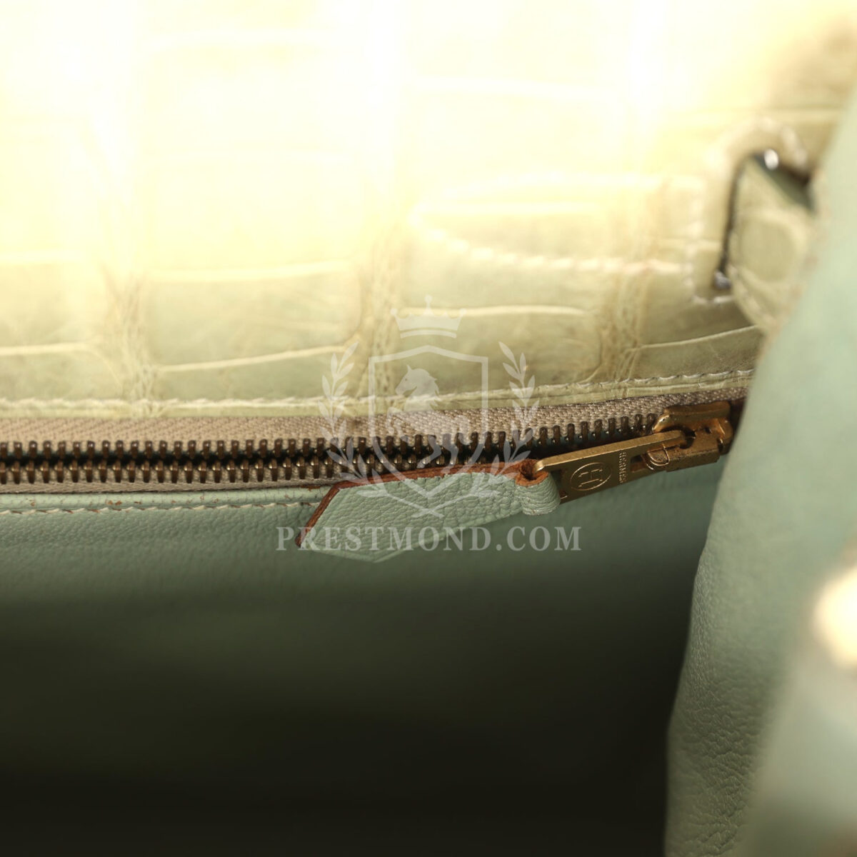 Vintage Hermes Kelly Sellier 28 Vert Celadon Natura Shiny Alligator GHW — изображение 9