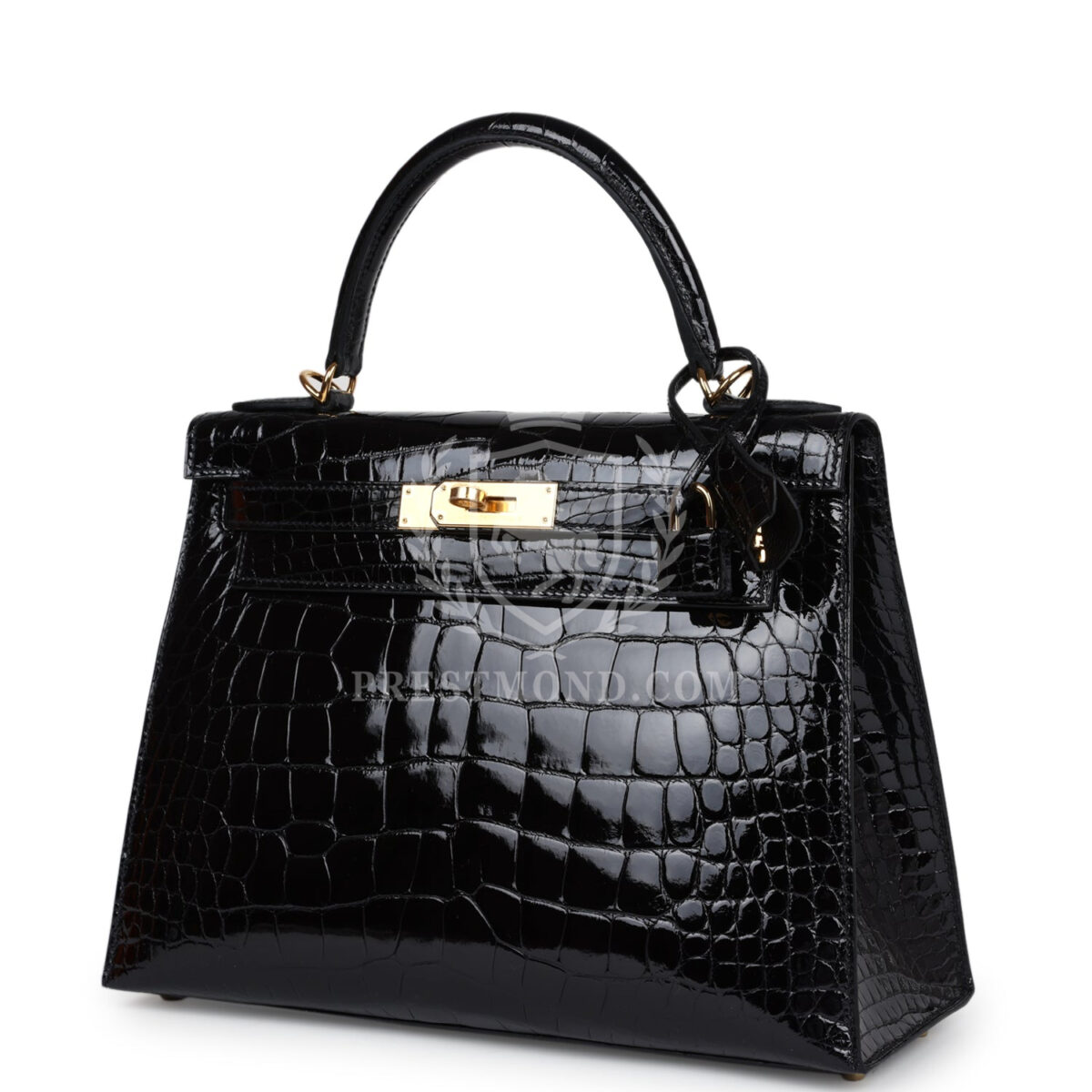 Hermes Kelly Sellier 28 Black Shiny Alligator GHW — изображение 5