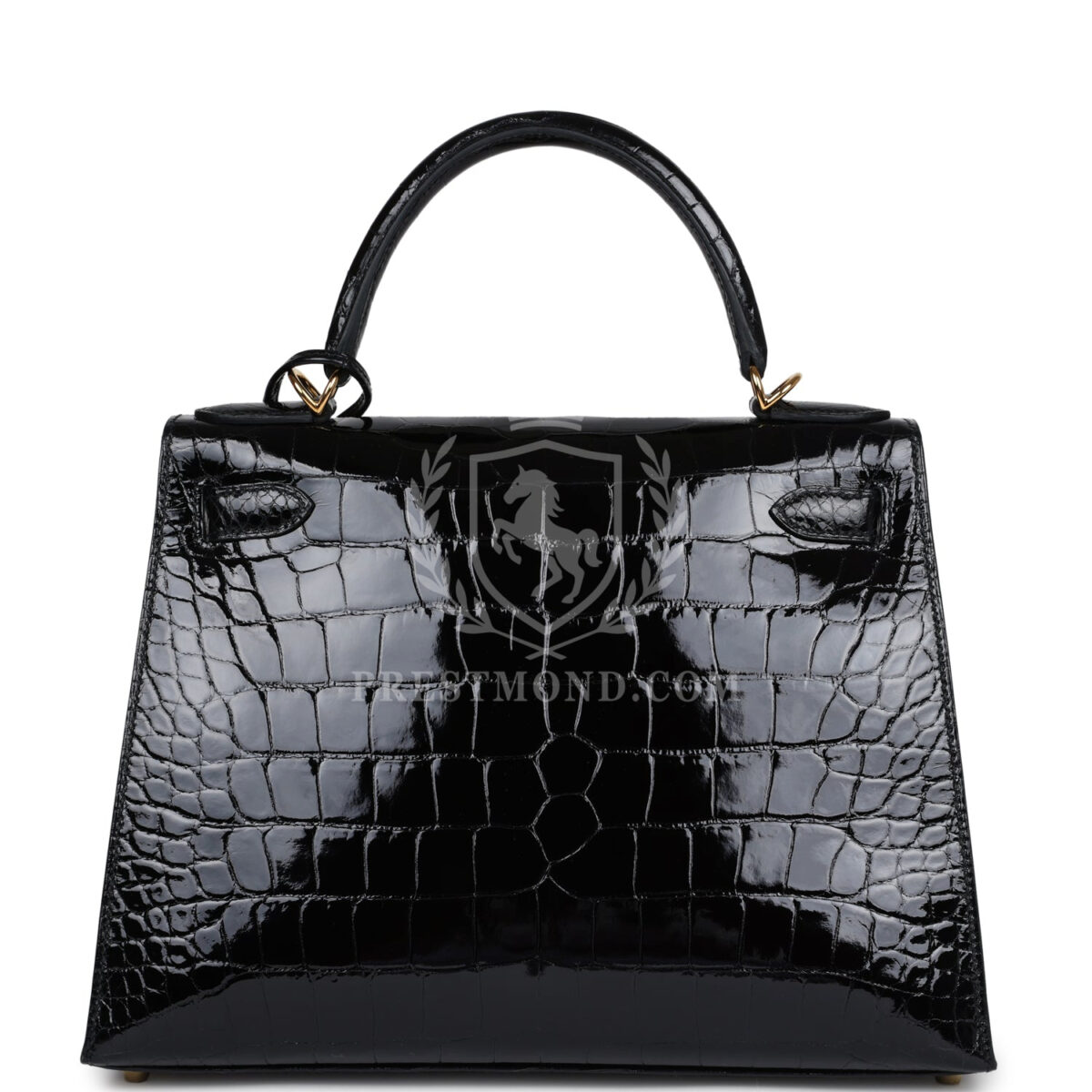 Hermes Kelly Sellier 28 Black Shiny Alligator GHW — изображение 4
