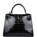 Hermes Kelly Sellier 28 Black Shiny Alligator GHW