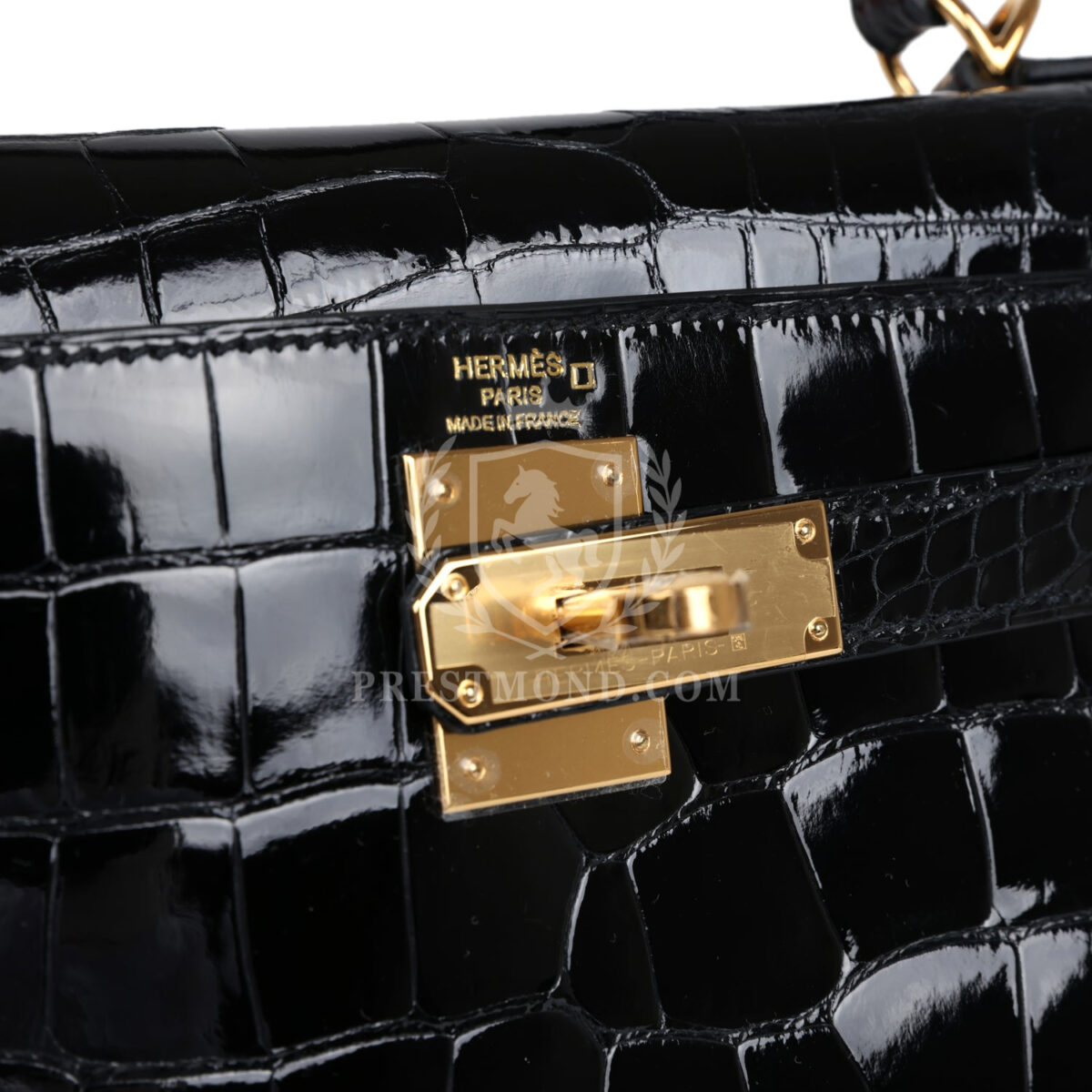 Hermes Kelly Sellier 28 Black Shiny Alligator GHW — изображение 7